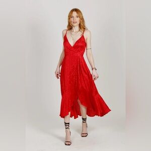 NWT Band Of Gypsies x Band Of The Free Ruby Red Wrap Midi Dress.